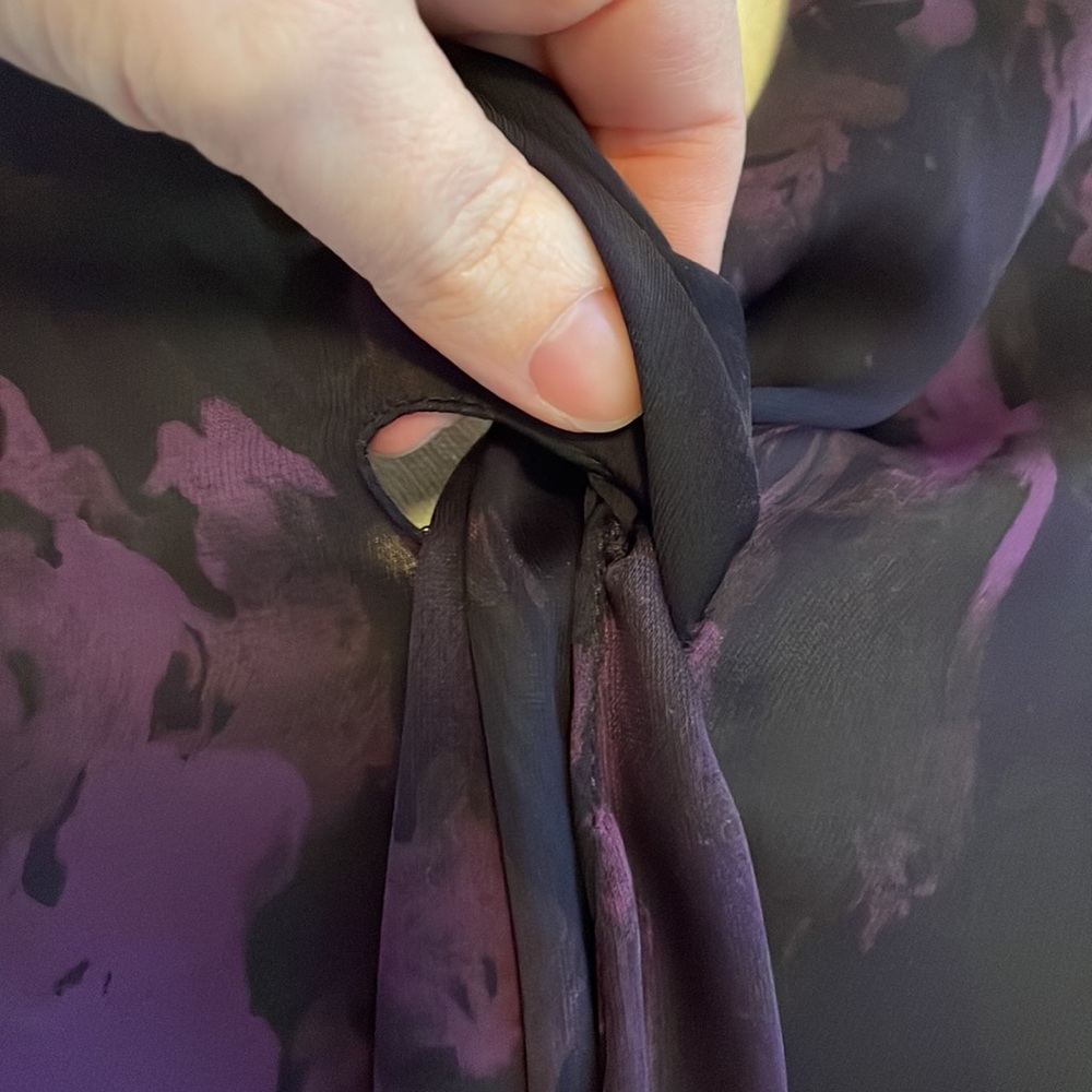 💜SPORTSCRAFT Sz8 motley purple 3/4 sleeve top w neck tie detailing - Picture 4 of 10